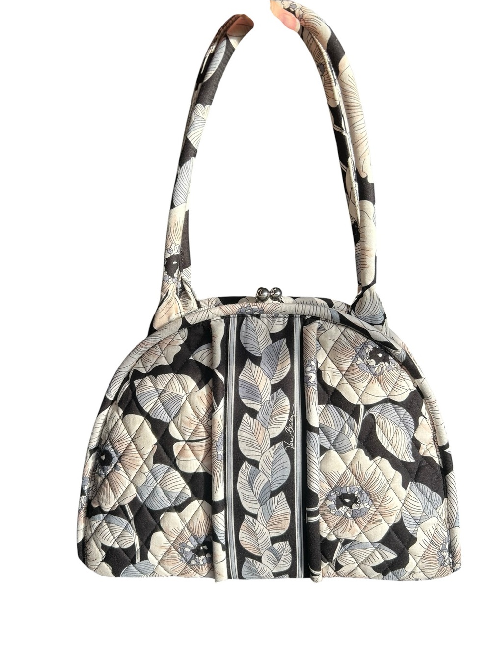 Vera Bradley Quilted Floral Dome Bag in Navy and Cream, Kisslock closure